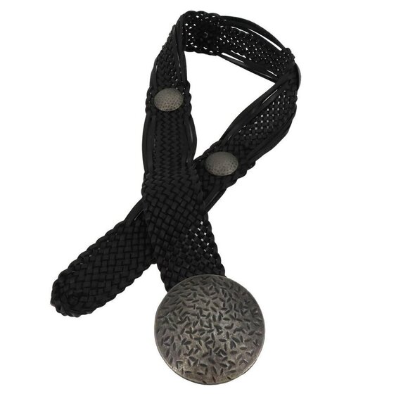 Womens One Size OSFM Faux Leather Black Braided Woven Metal Medallion Belt - Picture 1 of 9